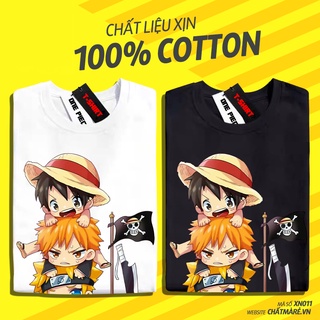Áo luffy one piece áo thun phông trắng đen in hình ace zoro chibi tay ngắn chất mà rẻ