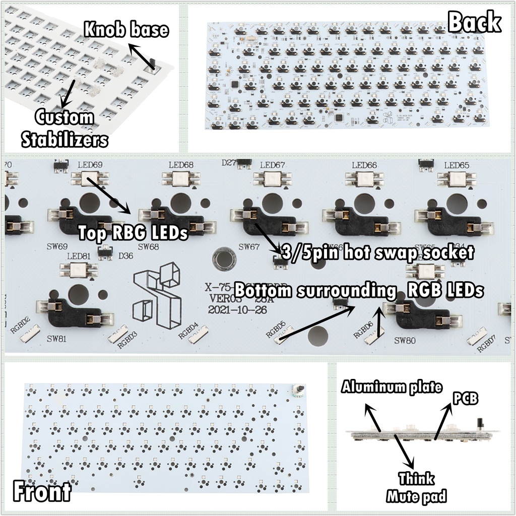 NextTime 75 Trao Đổi Nóng Bàn Phím Bộ 82 Phím Đèn RGB BT5.0 + 2.4Ghz 3Pin/5Pin Cho Anh Đào Gateron kailh Nút Bàn Phím Cơ
