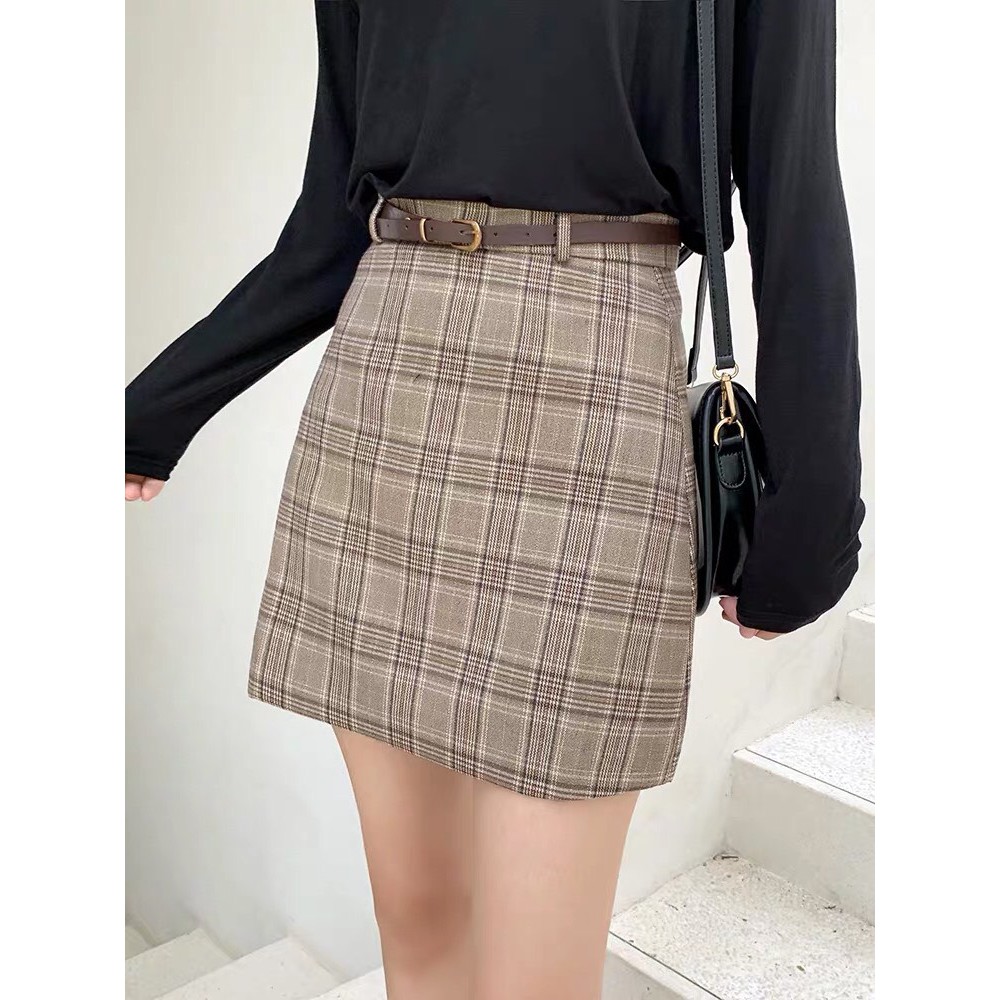 Chân váy chữ a dáng lưng cao công sở kẻ caro kèm thắt lưng ulzzang CV09 - Peyy Clothing