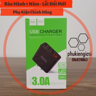 Củ sạc hoco c15 có màn hình lcd và 3 cổng usb - hỗ trợ sạc nhanh