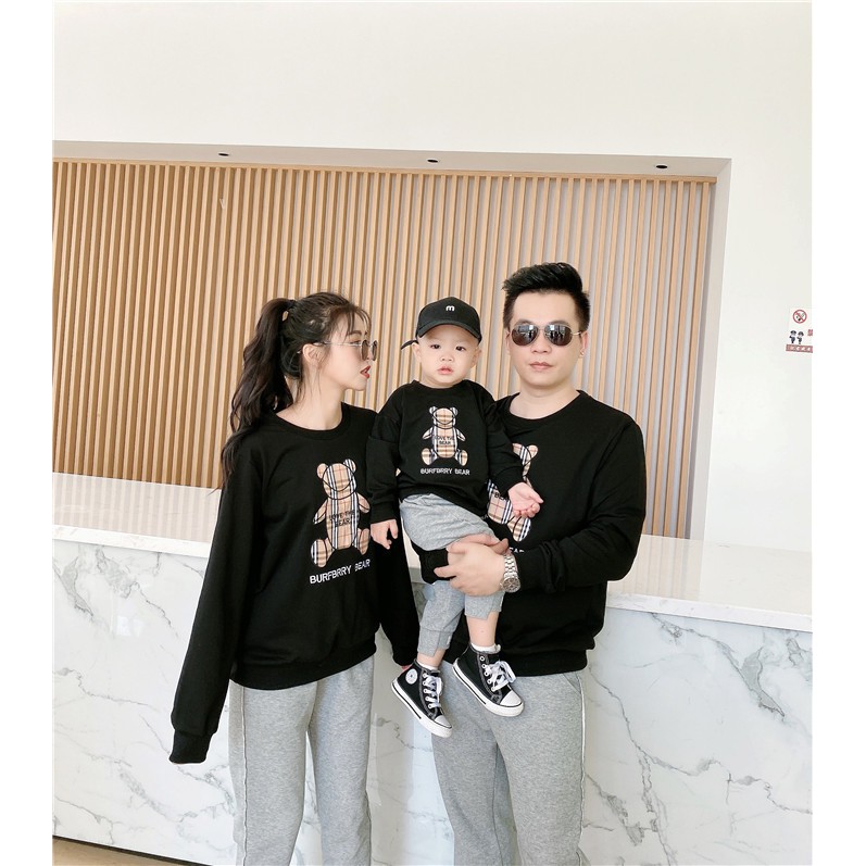 Áo hoodie gia đình Familylove - Áo khoác hoodie họa tiết gấu Burrbery đáng yêu chất liệu nỉ da cá cao cấp