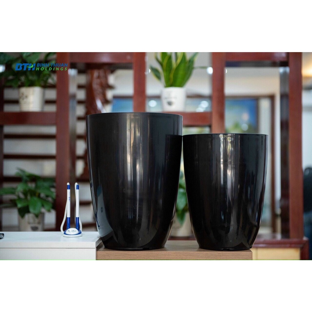 Chậu nhựa bom trơn giả sứ cao cấp_Chậu bầu dáng cao lòng sâu ( màu trắng)