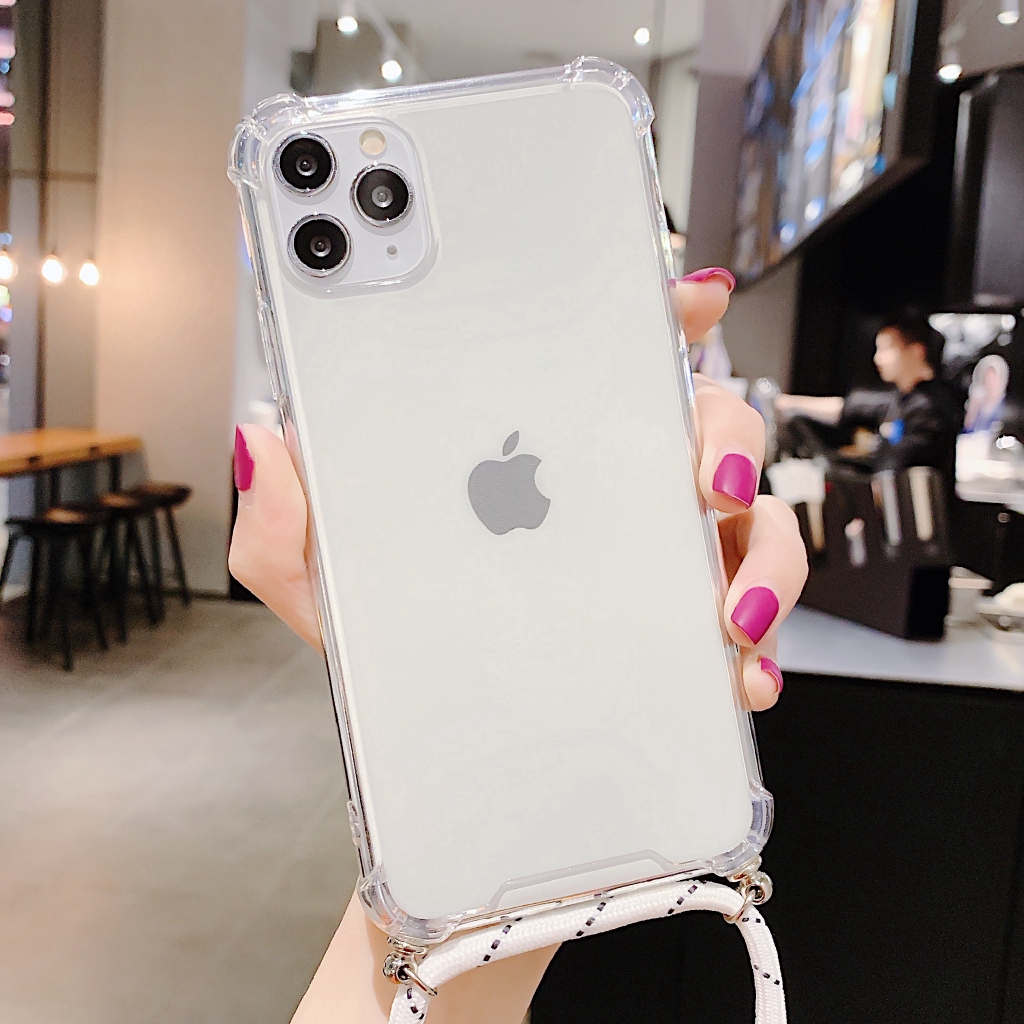 Đối với ốp lưng iPhone 6 7 8 Plus 11 Pro max X XR XS Max Vỏ bọc TPU mềm trong suốt với dây buộc Vòng cổ đeo vai Hộp đựng dây đeo cổ