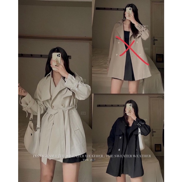 [Mangto QC]Áo khoác mangto QC  kèm đai Áo măng tô dáng vừa phong cách Hàn Quốc