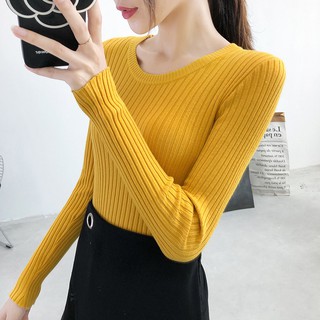 Áo nữ len tăm cổ tròn lịch sự nhiều màu freesize