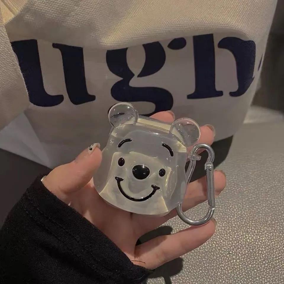 Vỏ đựng bảo vệ cho hộp sạc tai nghe Airpods 1 / 2 Pro hình gấu Pooh màu trong suốt ti