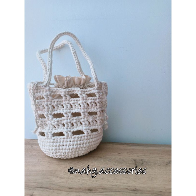 Túi móc len Handmade sẵn phong cách Hàn - màu trắng kem NHB0001