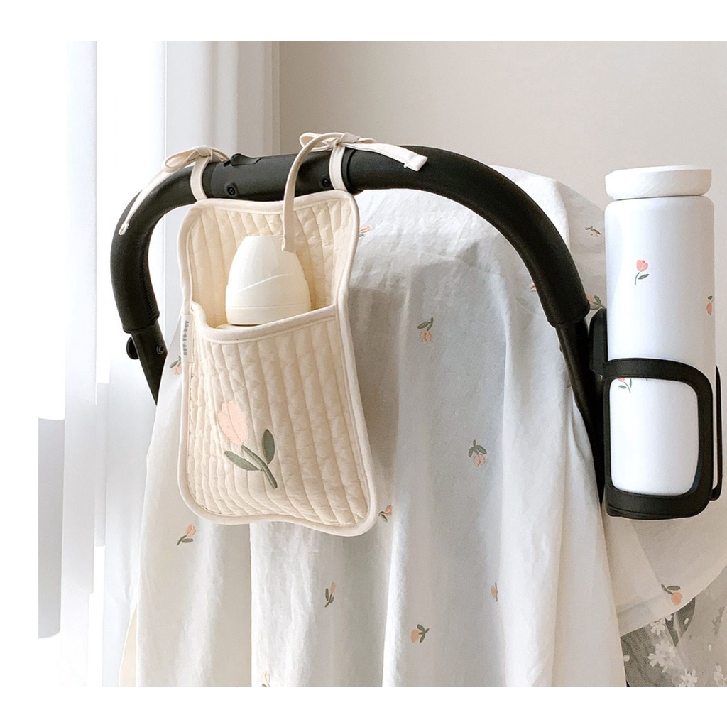 Túi treo xe đẩy đựng bình sữa, túi treo cũi đa năng cho bé hình gấu phong cách Hàn Quốc hoa văn vintage