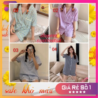 (CÓ SẴN- GIÁ GỐC) BỘ PIJAMA NGẮN TAY QUẦN ĐÙI KẺ CARO PHONG CÁCH HÀN QUỐC (HÀNG QUẢNG CHÂU CAO CẤP)