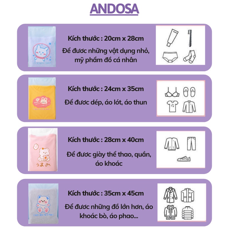 Túi dây rút in hình gấu cute chống nước túi zip đựng mỹ phẩm đồ cá nhân quần áo giầy dép ANDOSA TCN11