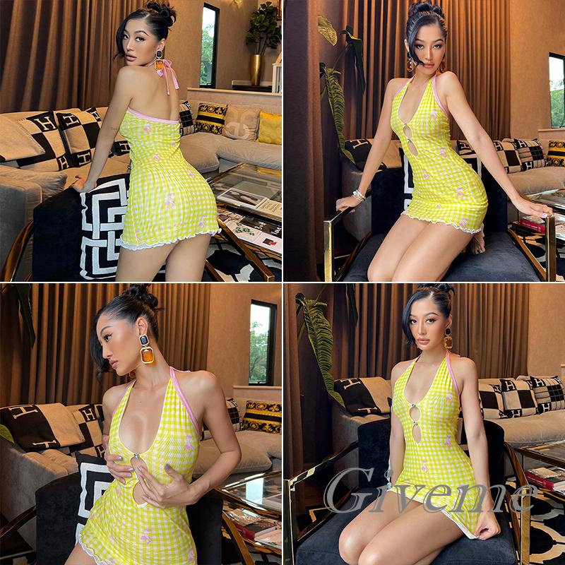 Đầm Body Không Tay Họa Tiết Caro Thời Trang Cho Nữ