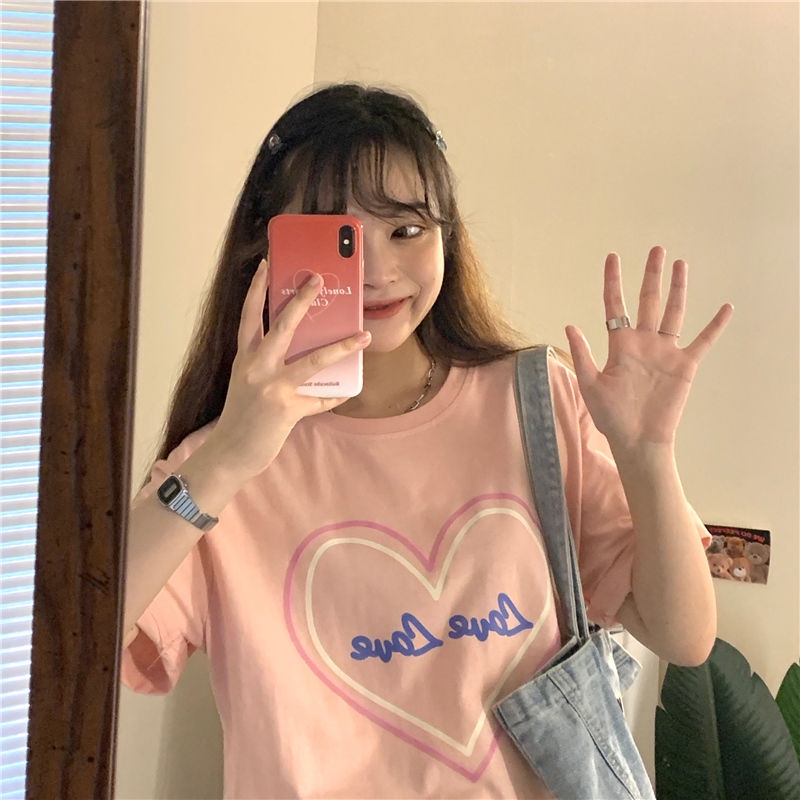 Áo thun Cotton tay ngắn dáng rộng in chữ thời trang mùa hè cho nữ