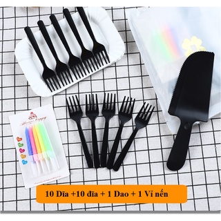 Bộ phụ kiện ăn bánh kem 10 người, set dao dĩa dùng 1 lần