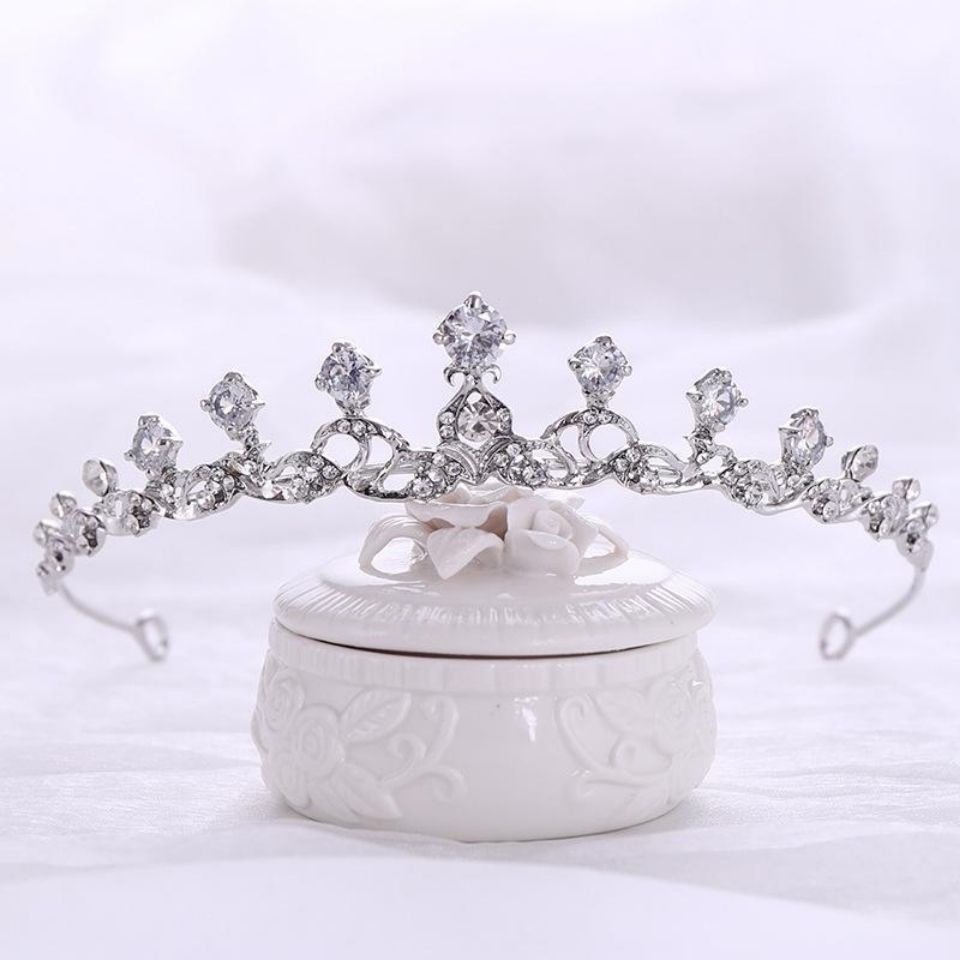 Vương Miện Cài Tóc Đính Đá Zircon Sang Trọng Phong Cách Âu Mỹ Cho Cô Dâu