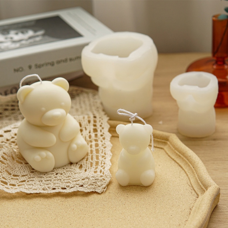 Khuôn làm nến hình gấu 3D dễ thương xinh xắn bằng nhựa resin dùng trang trí nhà cửa / trường học