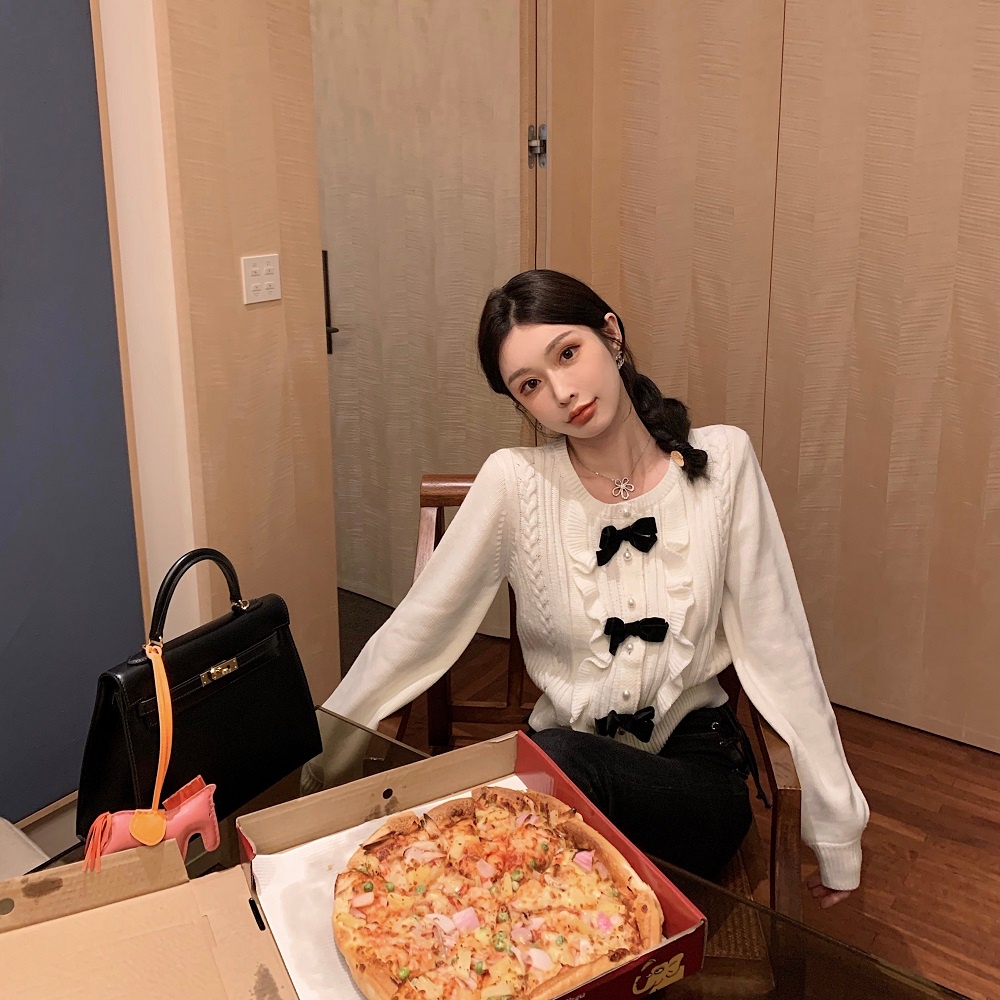 Áo sweater ZHELIHANGFEI dệt kim phối nơ màu đen phong cách phương tây dễ phối đồ dành cho nữ