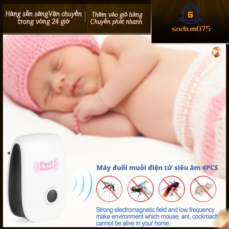 Hàng Hot 4 cái EU / US Cắm điện tử Siêu âm Chống muỗi Gián Sâu bọ Kiểm soát Nhà sử dụng Hàng giao ngaySodium075