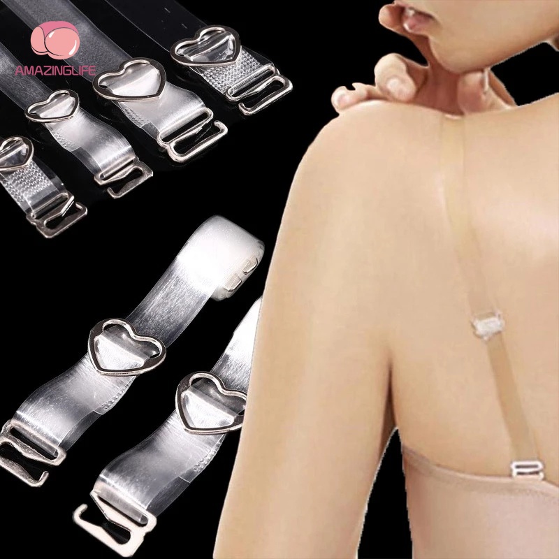 1 Cặp Dây Áo Ngực Silicon Trong Suốt Khóa Kim Loại Hình Trái Tim