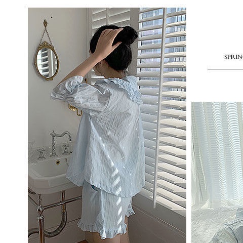 Bộ Đồ Ngủ Ngắn Tay Vải cotton Phong Cách Hàn Quốc Cho Nữ
