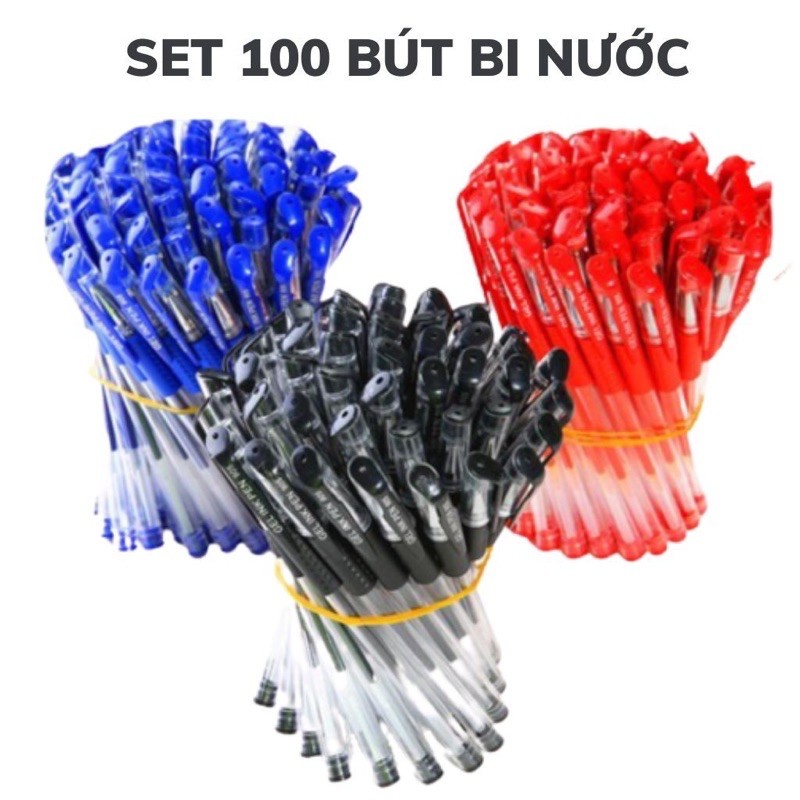 SET 100 CHIẾC BÚT BI NƯỚC VĂN PHÒNG MỰC ĐỀU NÉT CHỮ ĐẸP Thiết kế ngòi bút 0,5mm