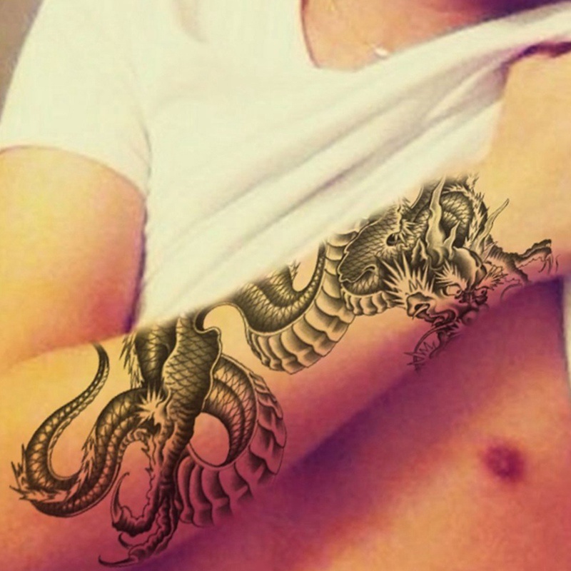 Hình Xăm Dán 3D Hình Rồng Đen Chống Nước