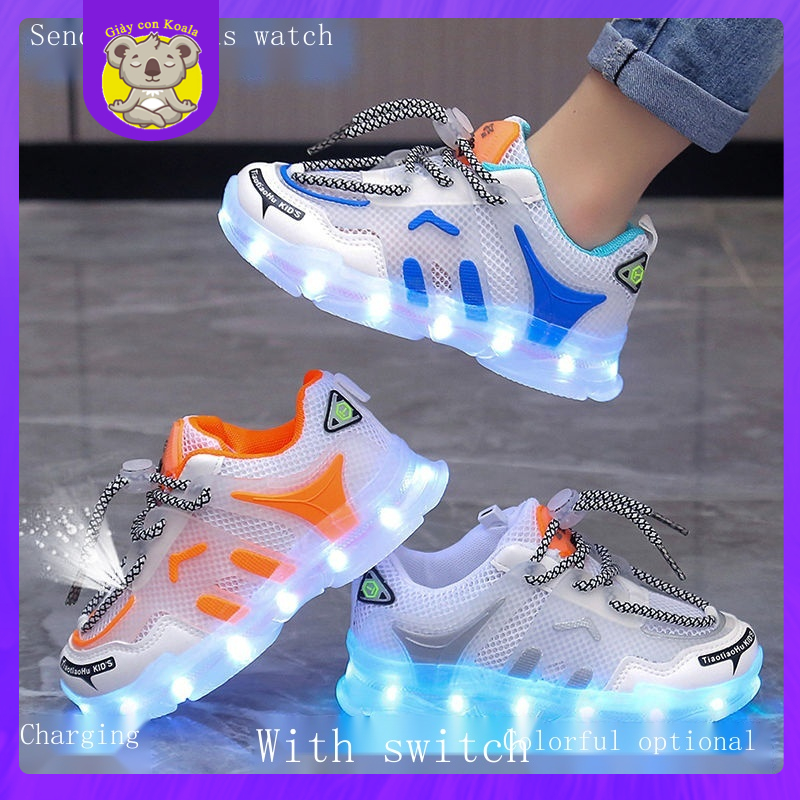 Giày Thể Thao Lưới Thoáng Khí Gắn Đèn Phát Sáng Phong Cách Hip Hop Thời Trang Xuân Hè Cho Bé
