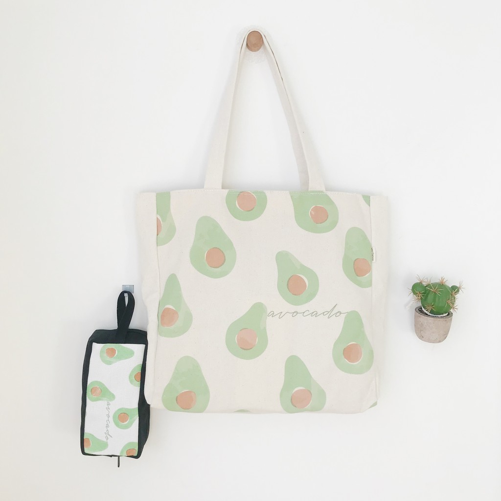 Túi Tote Túi Vải Leo Canvas Bơ Trắng