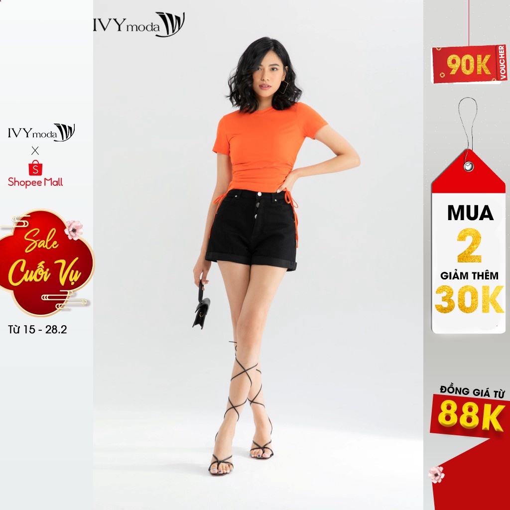 Áo croptop nữ dây kéo rút IVY moda MS 57B8621
