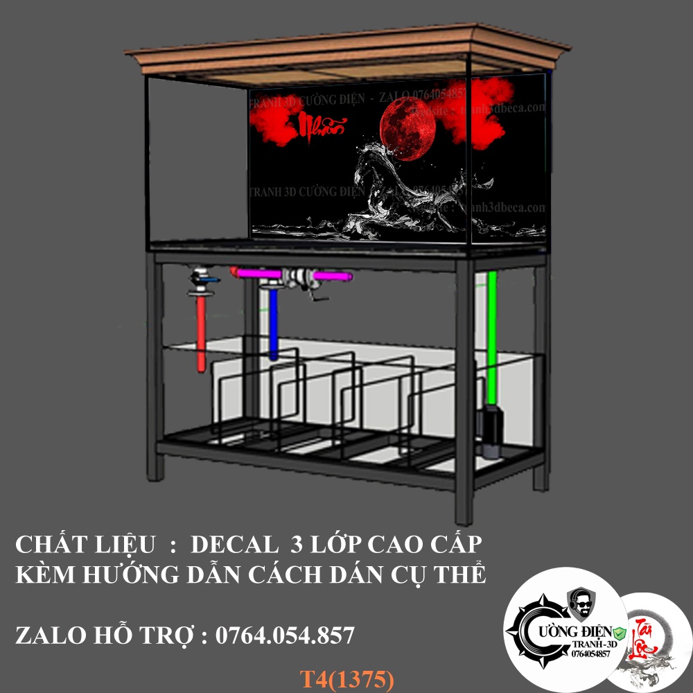 Tranh 3D phông nền bể cá cao cấp – Trang trí hồ cá cảnh – Có keo sẵn – Cường Điện