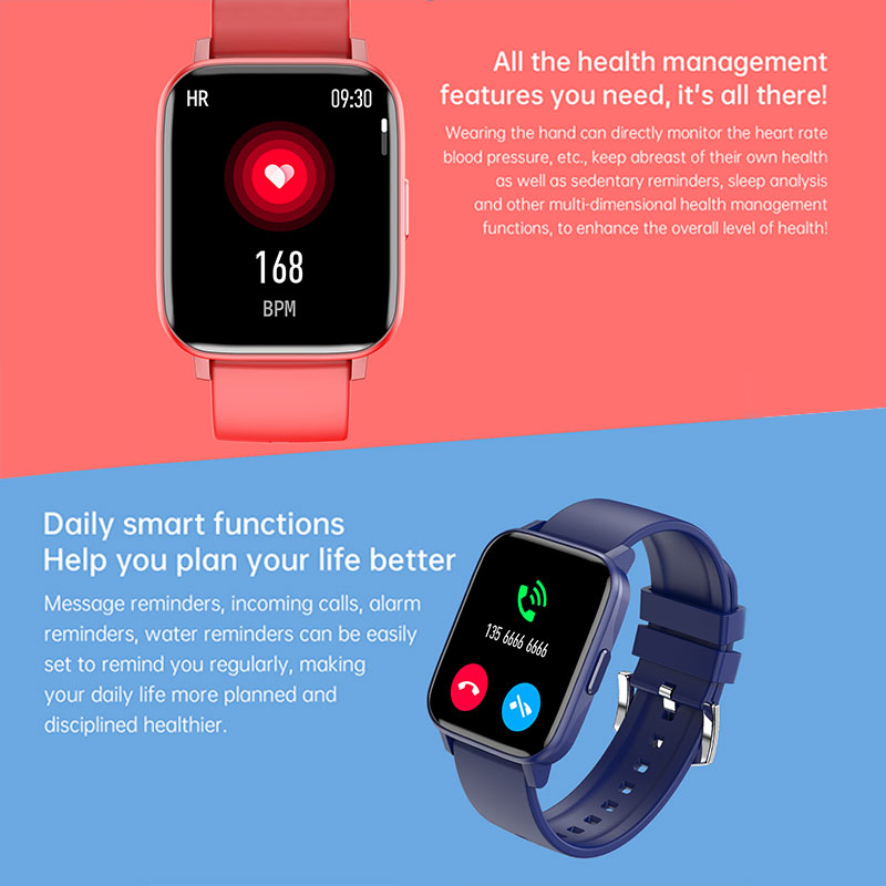 Lykry Smart Watch GW24 NEW Square Screen IP68 Waterproof Long Standby Heart Rate Blood Pressure Monitoring Fitness Tracker 1.69 inch