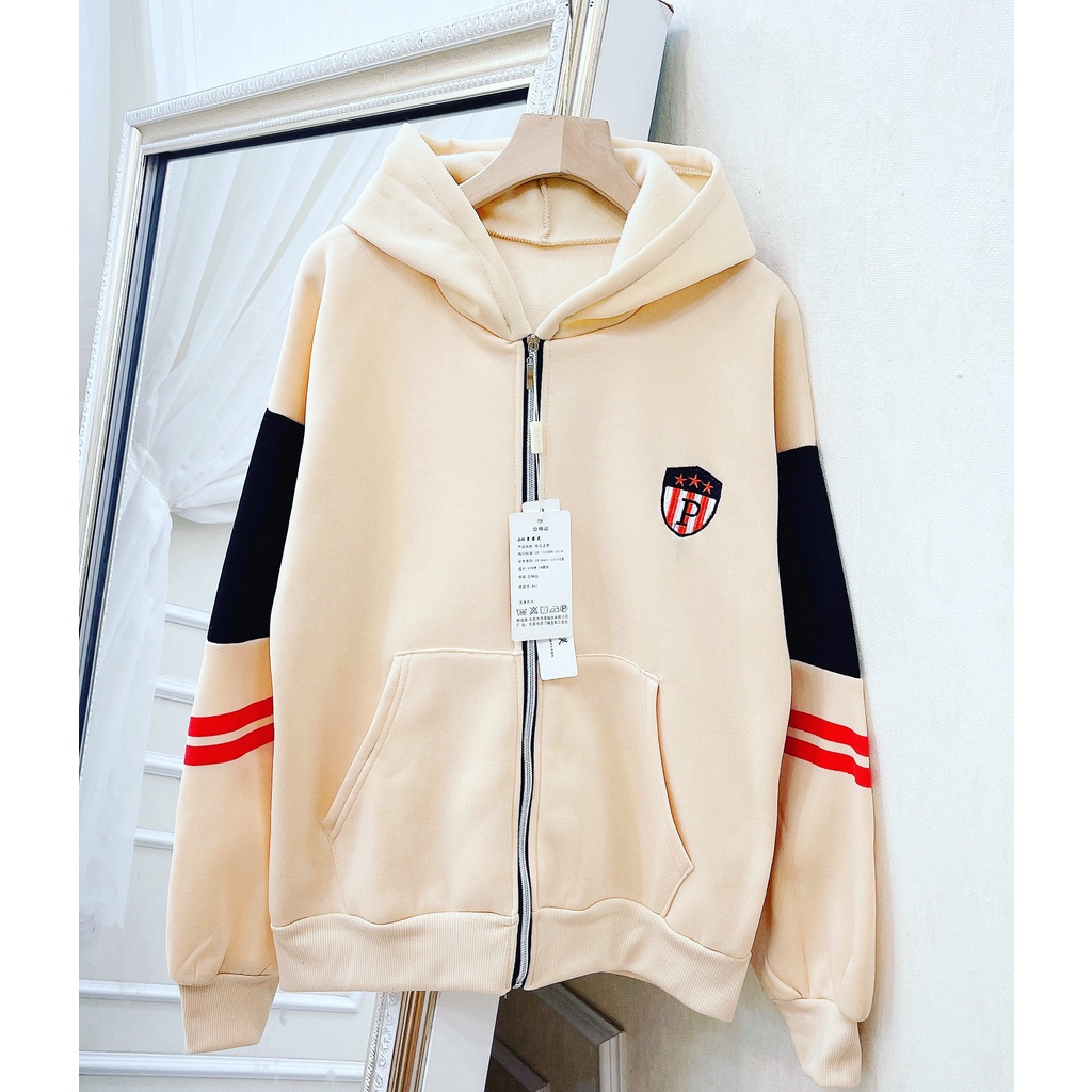 [ảnh thật-sẵn] Áo khóa nỉ lót lông nữ kẻ sọc | BigBuy360 - bigbuy360.vn