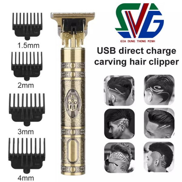 Tông đơ cắt tóc cạo râu kiêm chấn viền đầu sạc USB cao cấp tiện dụng,tông đơ VINTAGE T9 tặng kèm 8 phụ kiện