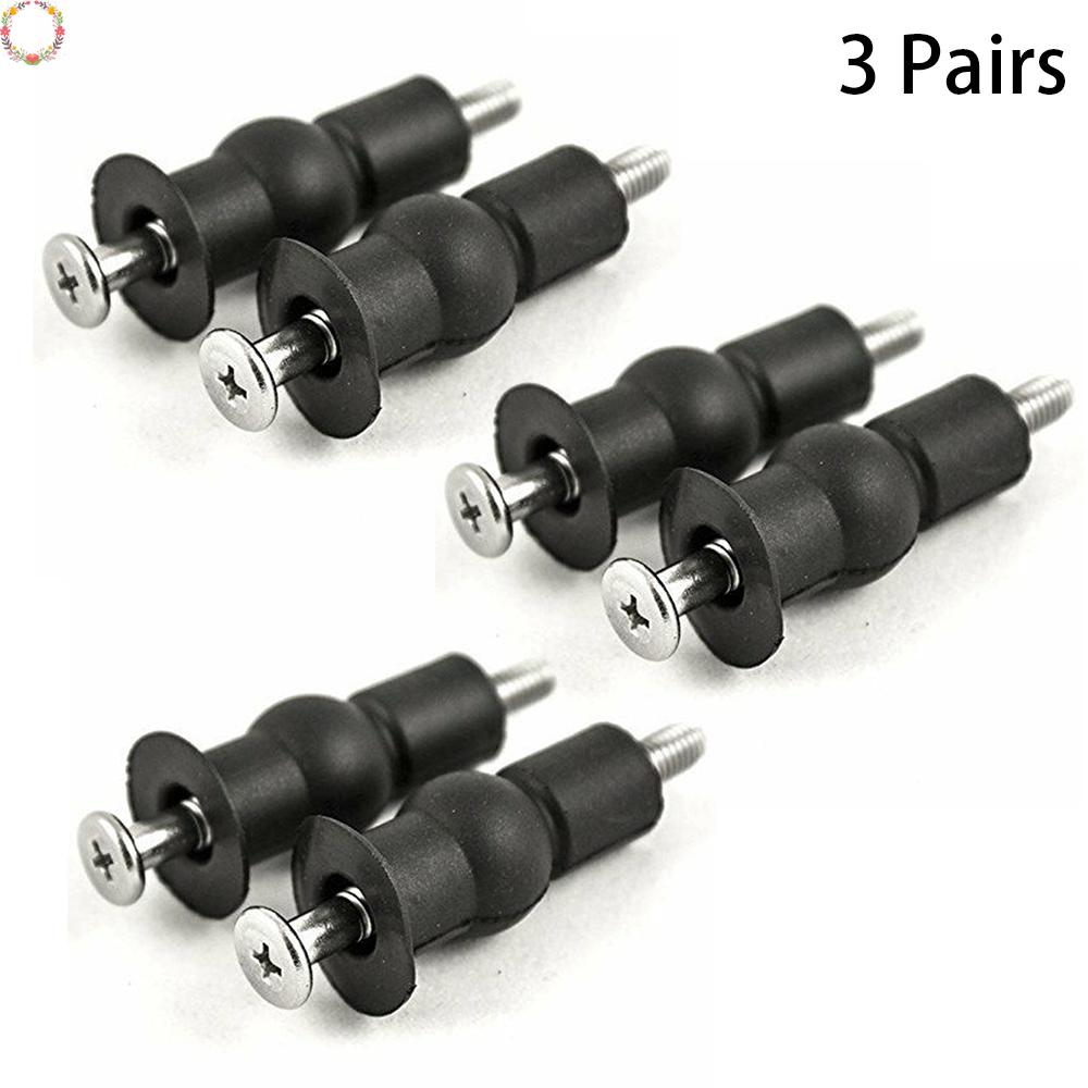 Bộ 3 cặp ốc vít cố định nắp bồn cầu bằng cao su màu đen / bạc tiện lợi