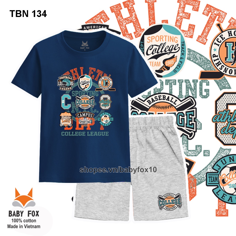 Bộ thun bé trai size nhí, trung, đại 100% cotton loại tốt, thương hiệu BABY FOX e