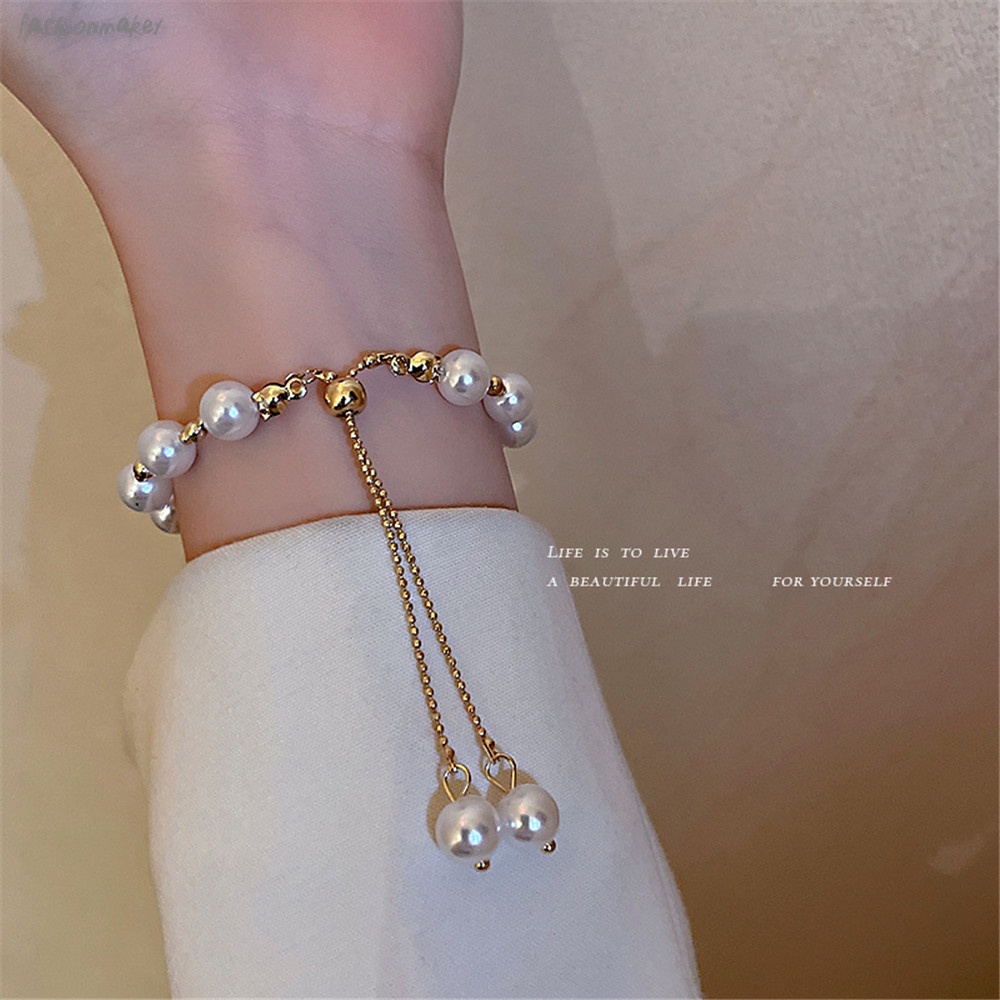 Vòng tay đính ngọc trai nhân tạo phong cách Hàn Quốc thời trang dành cho nữYanqueens Quà tặng trang sức