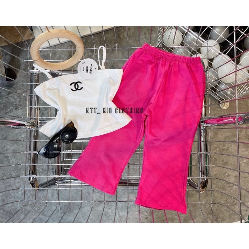 Set áo dây cotton quần loe cho bé gái