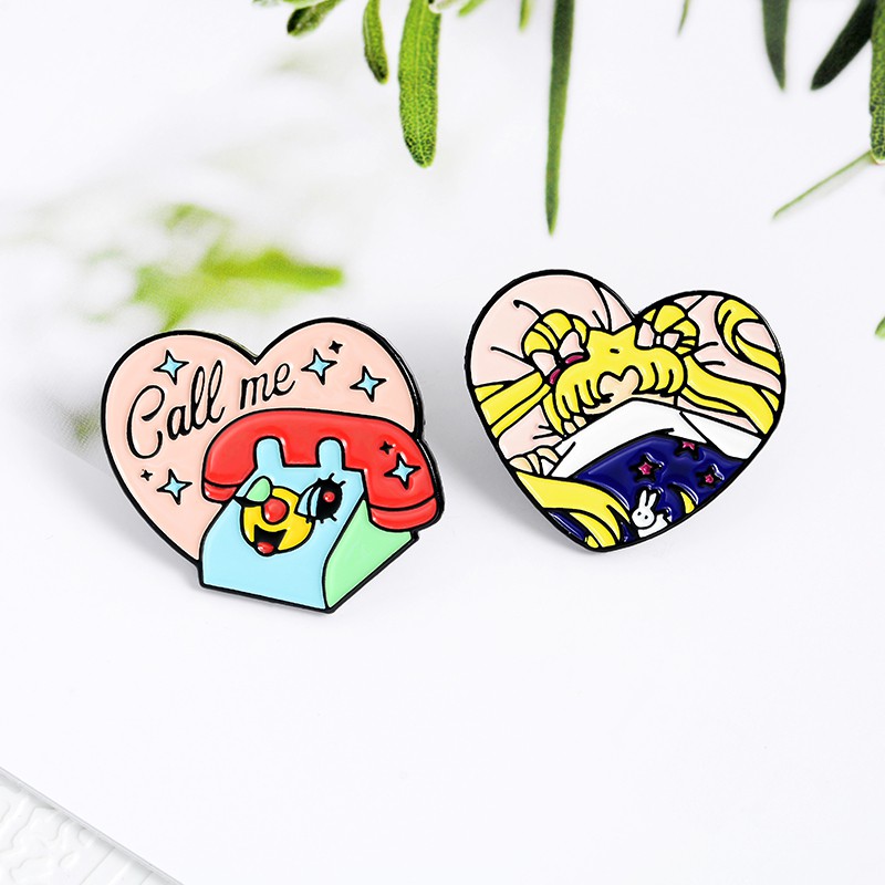 2 Style Anime Enamel Pin Sailor Moon Badge Brooch Lapel Pin Cartoon Jewelry Fans Gifts