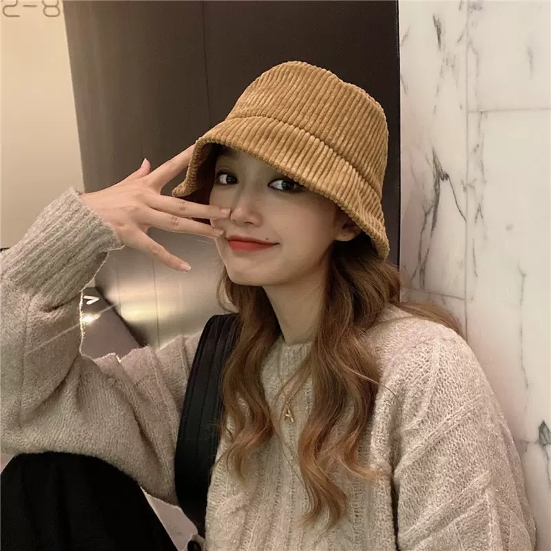 Mũ Bucket Nhung Kẻ Phong Cách Thời Trang Thu Đông Hàn Quốc Dành Cho Nữ