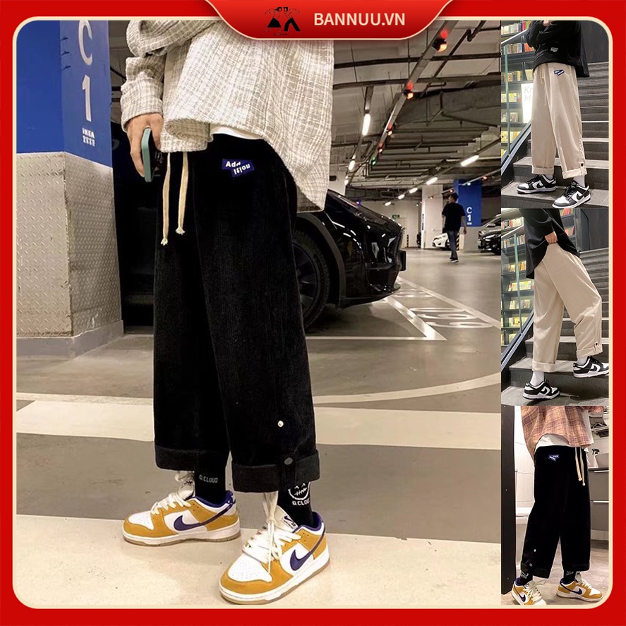 Quần jogger ống suông rộng màu trơn thời trang Hàn Quốc cho nam