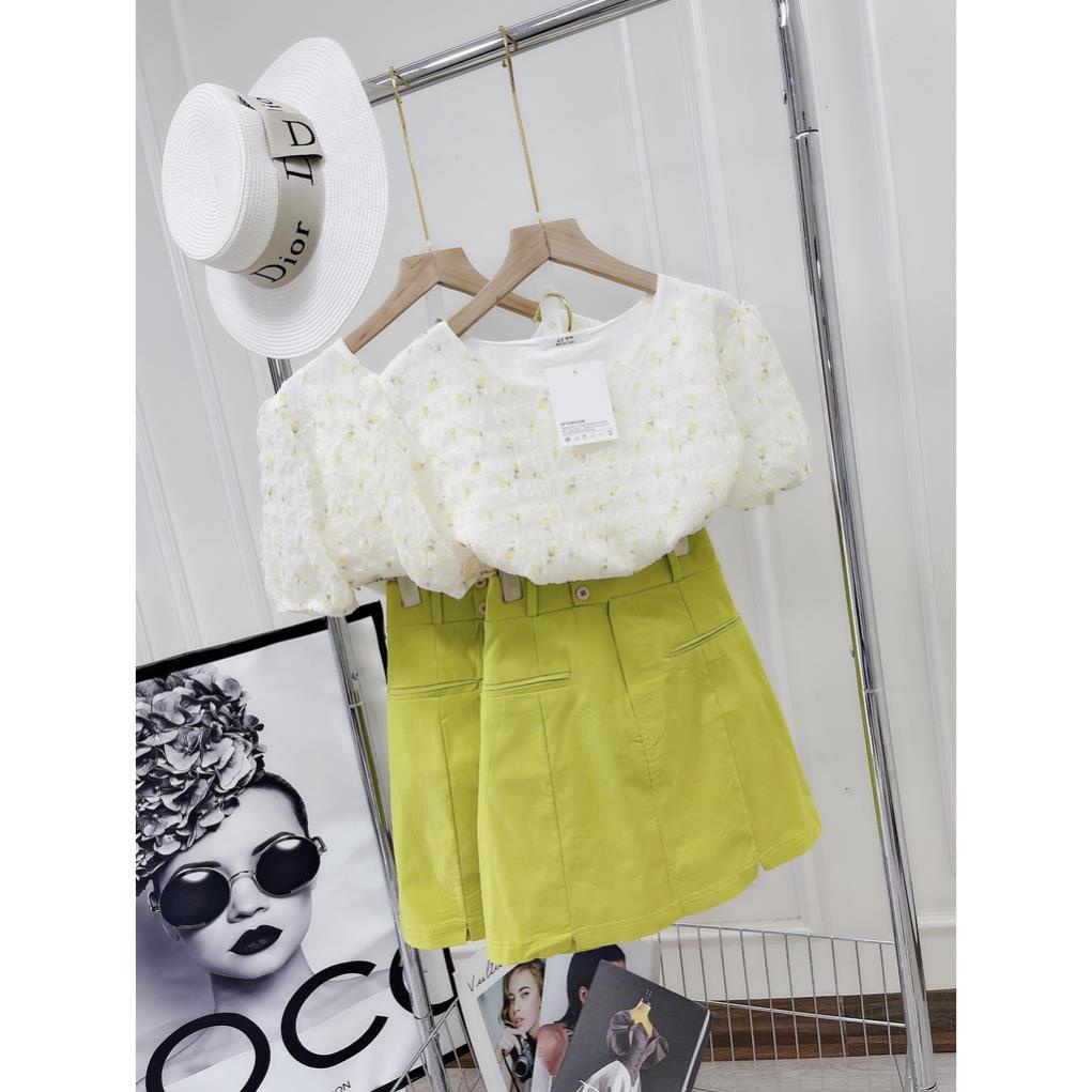 [ 𝐅𝐑𝐄𝐄 𝐒𝐇𝐈𝐏 ]  SÉT ÁO HOA NHÍ TƠ PHỒNG MIX CHÂN VÁY XANH