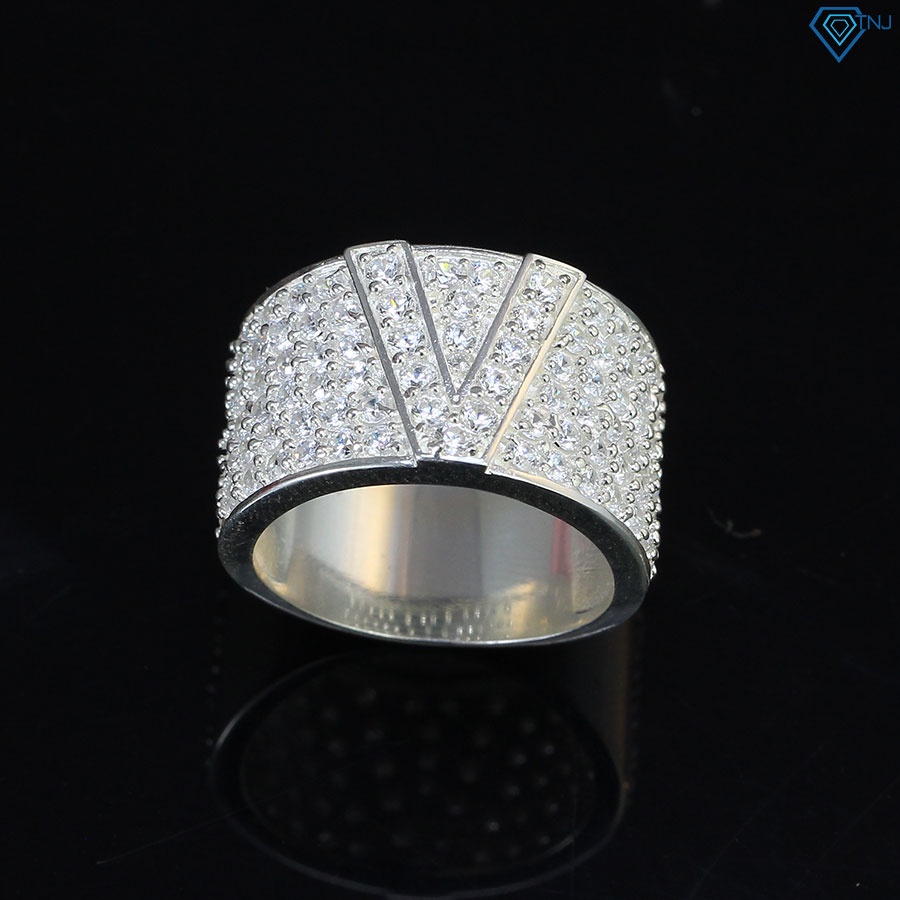 Nhẫn bạc nam chữ V đính đá cao cấp NNA0249 - Trang Sức TNJ