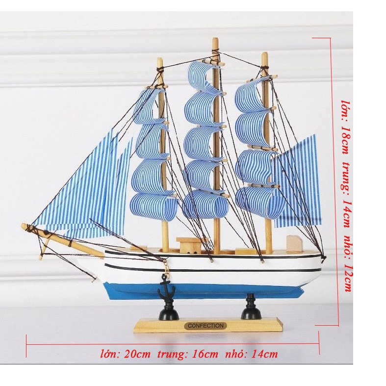 Mô hình thuyền gỗ trang trí thuận buồm xuôi gió sọc xanh