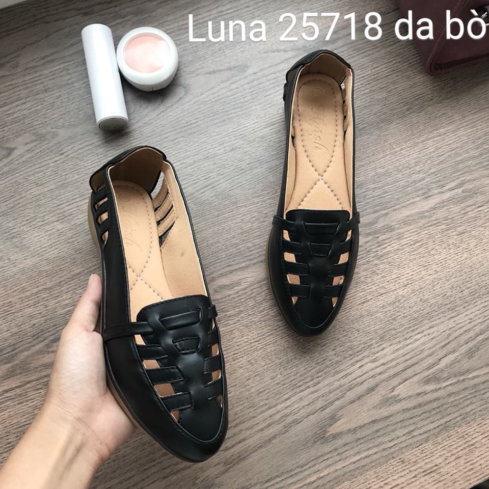 Giày slip on nữ, giày da bò thật nữ bảo hành 2 năm 1 đổi 1 LUNASHOES 703 giày trung niên đi êm chân dễ phối đồ