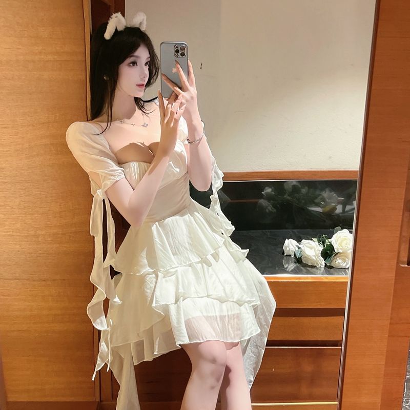 Bán Chạy!Đầm Cổ Vuông Nhún Bèo Phong Cách Sang Trọng Thời Trang Mùa Hè 2022 Dành Cho Nữ