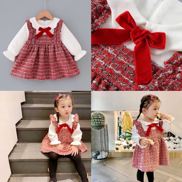 Váy dạ đỏ bé gái