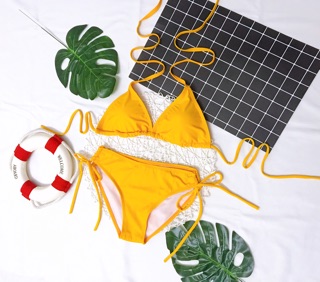 [HÀNG CHUẨN MÀU NHƯ HÌNH] Set bikini tam giác basic màu vàng nghệ