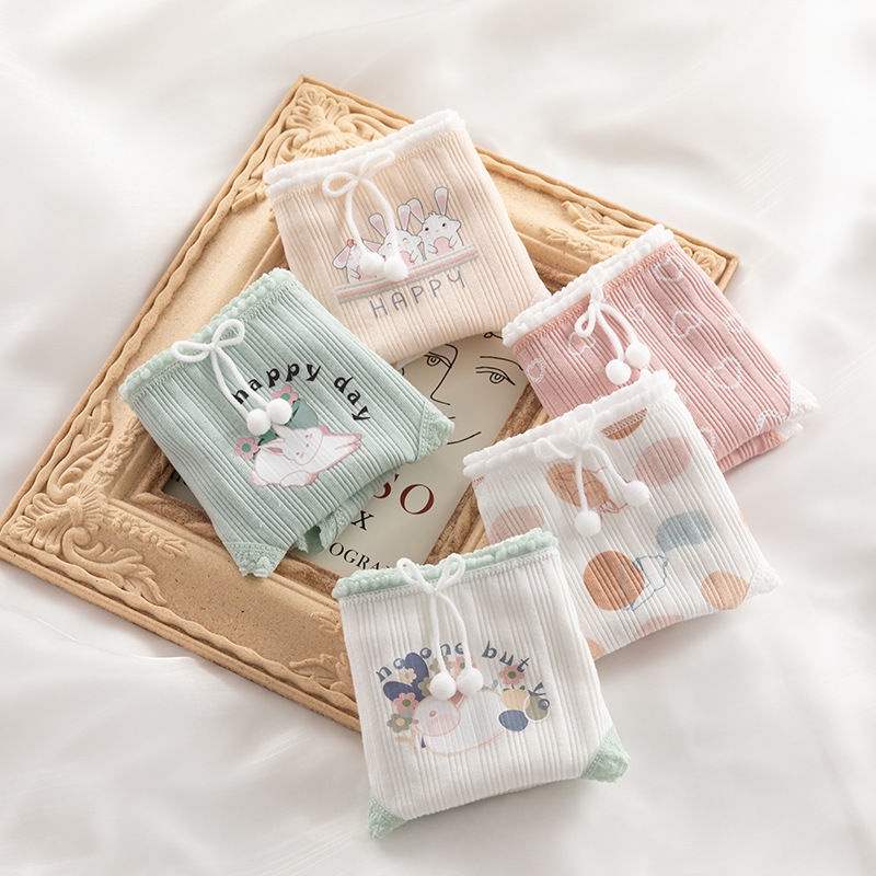 Quần lót nữ Wexuu Design họa tiết thỏ dễ thương tông màu ngọt ngào, vải Cotton co dãn 4 chiều phối nơ xinh xắn - QC119