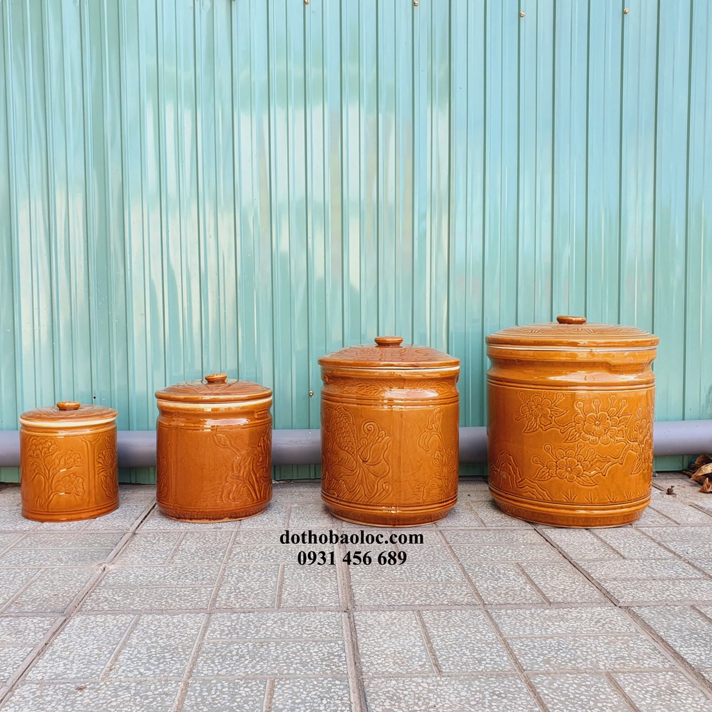 Hũ đựng gạo, muối, muối dưa cà bằng sứ Bát Tràng cao 28cm