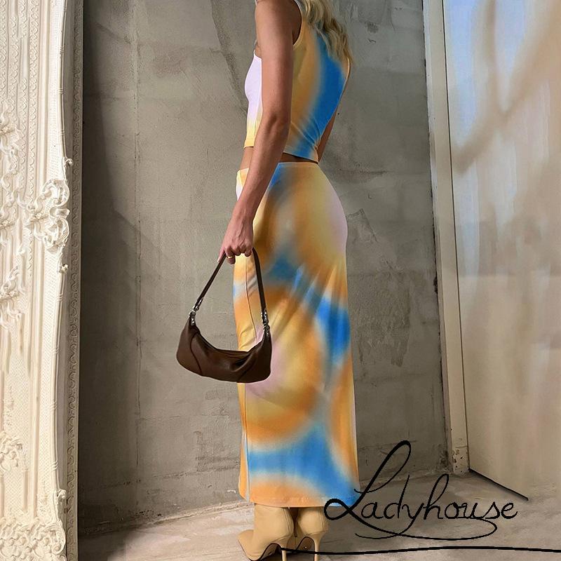 Bộ Trang Phục 2 Mảnh Gồm Áo Croptop Hai Dây Và Chân Váy Maxi Xẻ Tà Thời Trang Xu Hướng Cho Nữ Y2k