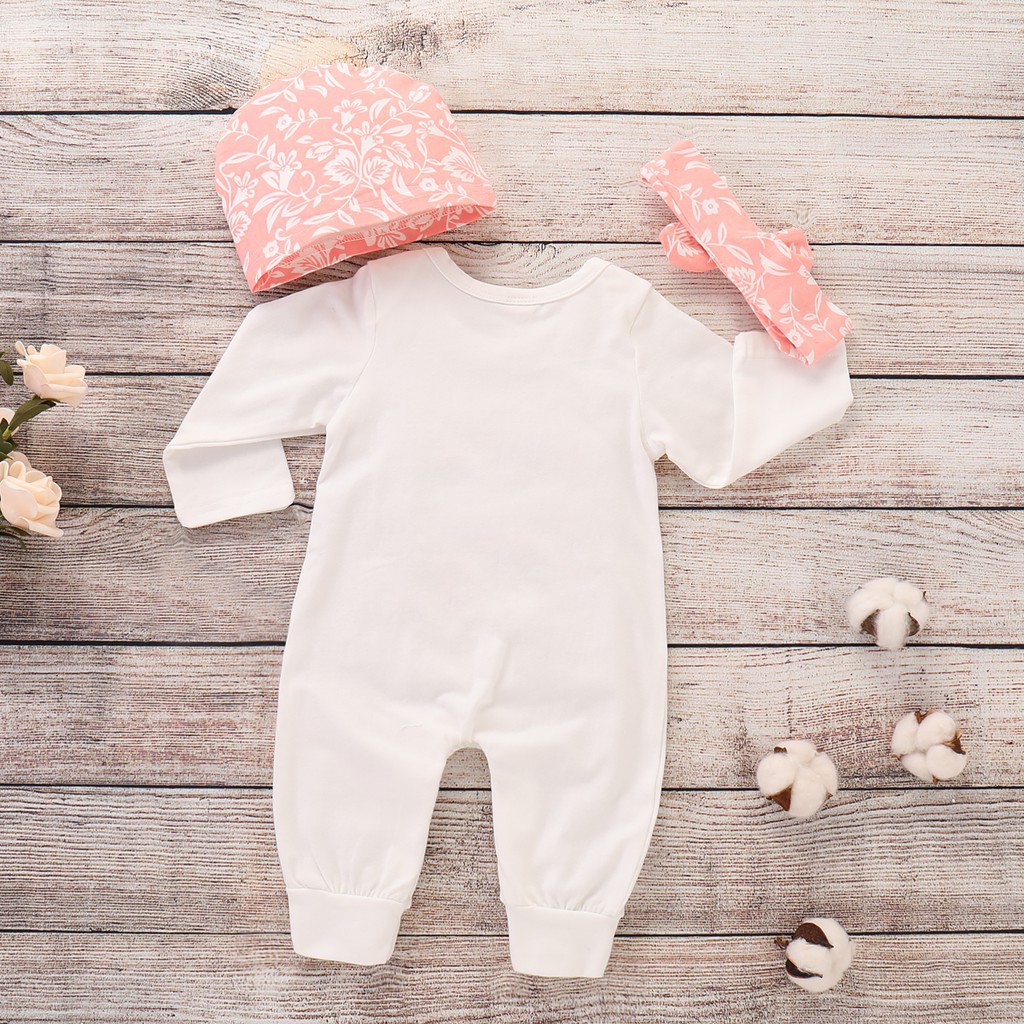 Set áo liền quần + mũ trùm đầu Mikrdoo đính hoa kèm băng đô nơ xinh xắn cho bé bodysuit cho bé